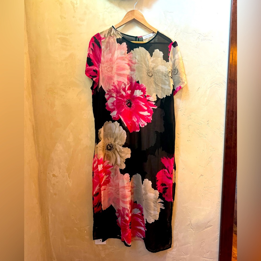 Calvin Klein Sheer Floral Dress